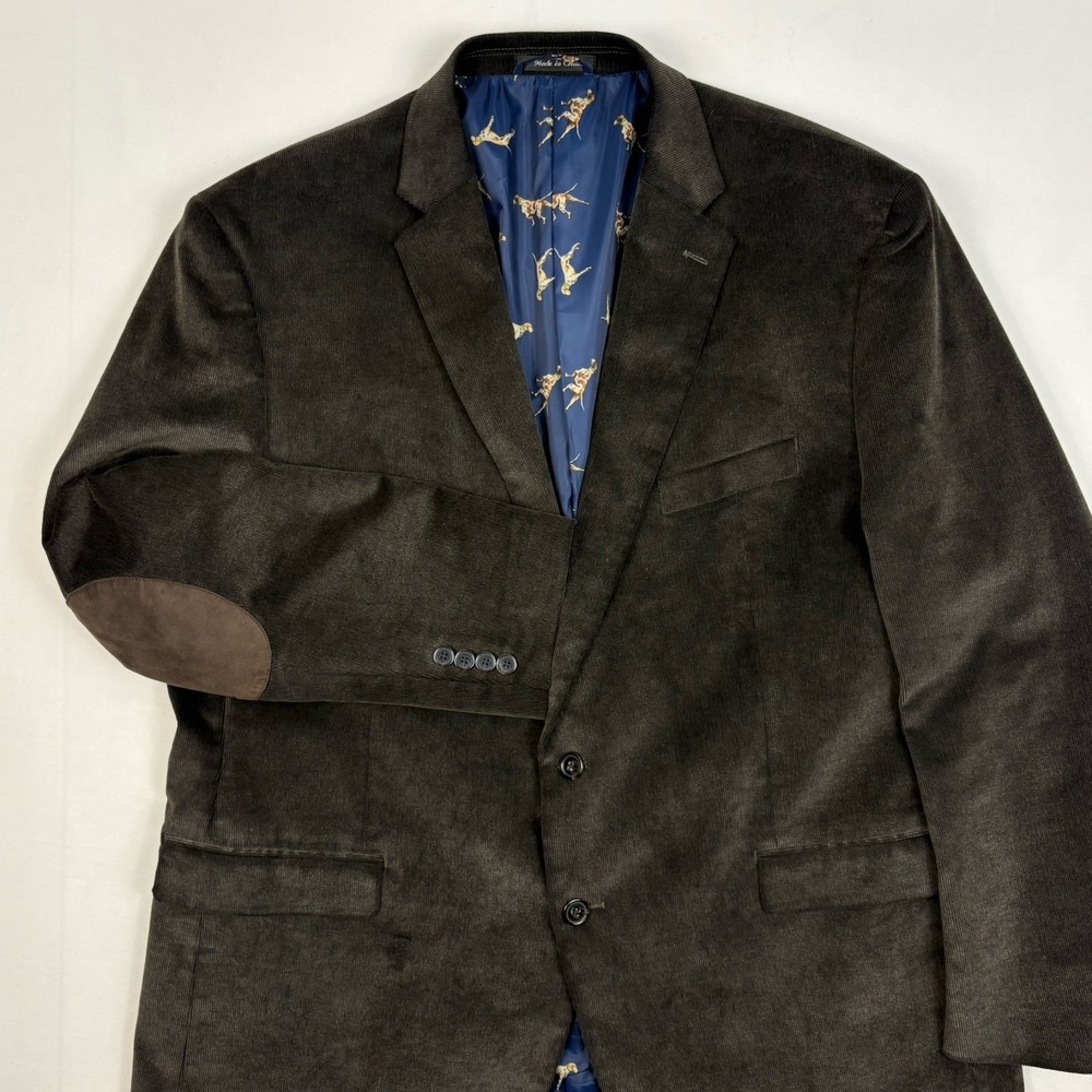 Chaps Corduroy Sport Coat 48R Suede Elbow Patches Hunting Dog Lining EUC